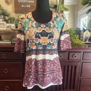 Anthropologie Dream Daily Boho Floral Lace Women's Short Sleeve Top